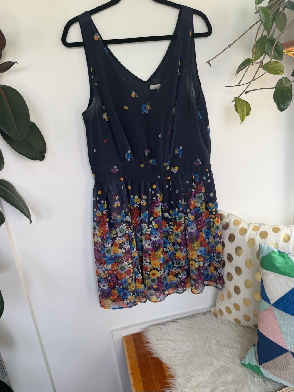 hinge Navy Floral Border Skater Dress